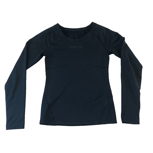 Nike Tops - Nike Pro HyperWarm Womens Long Sleeve Pullover Top Keyhole Black Running Active
